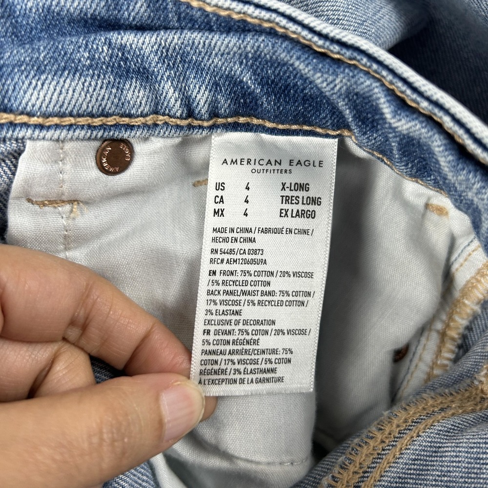 American Eagle Outfitters Jeans Womens 4 Blue Mom High Rise Ripped Knees X-Long - Picture 11 of 15